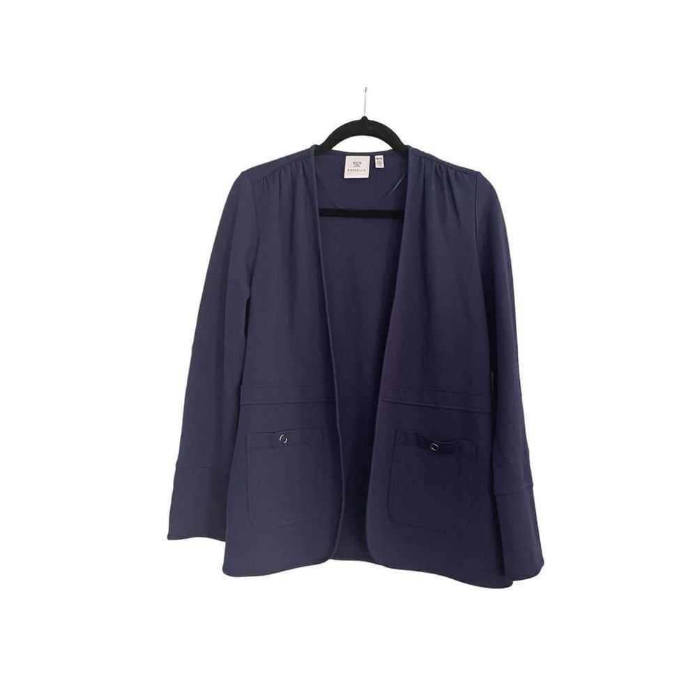 Rafaella OPEN FRONT SNAP DETAIL BLAZER SUIT JACKET NAVY BLUE M PETITE